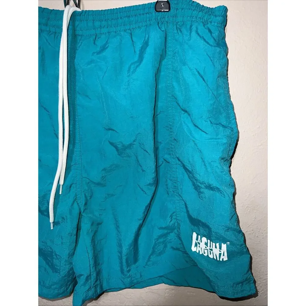 Laguna VTG 80s/90 Boarder Swim Shorts Mens L 36-38 Teal Surfer Beach Tropical